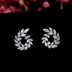 18k Gold Diamond Branch Leaf Stud Earrings